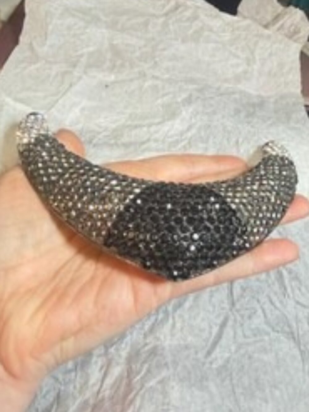 Statement Rhinestone Horn Necklace Centerpiece Black Gray Articulated Crescent B - Picture 3 of 10